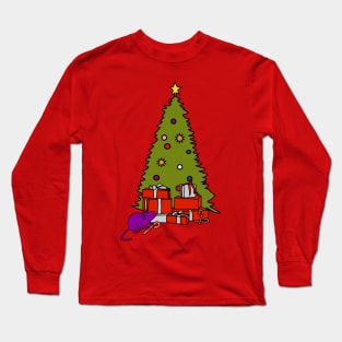 Rat with Candy Cane and Christmas Tree Long Sleeve T-Shirt